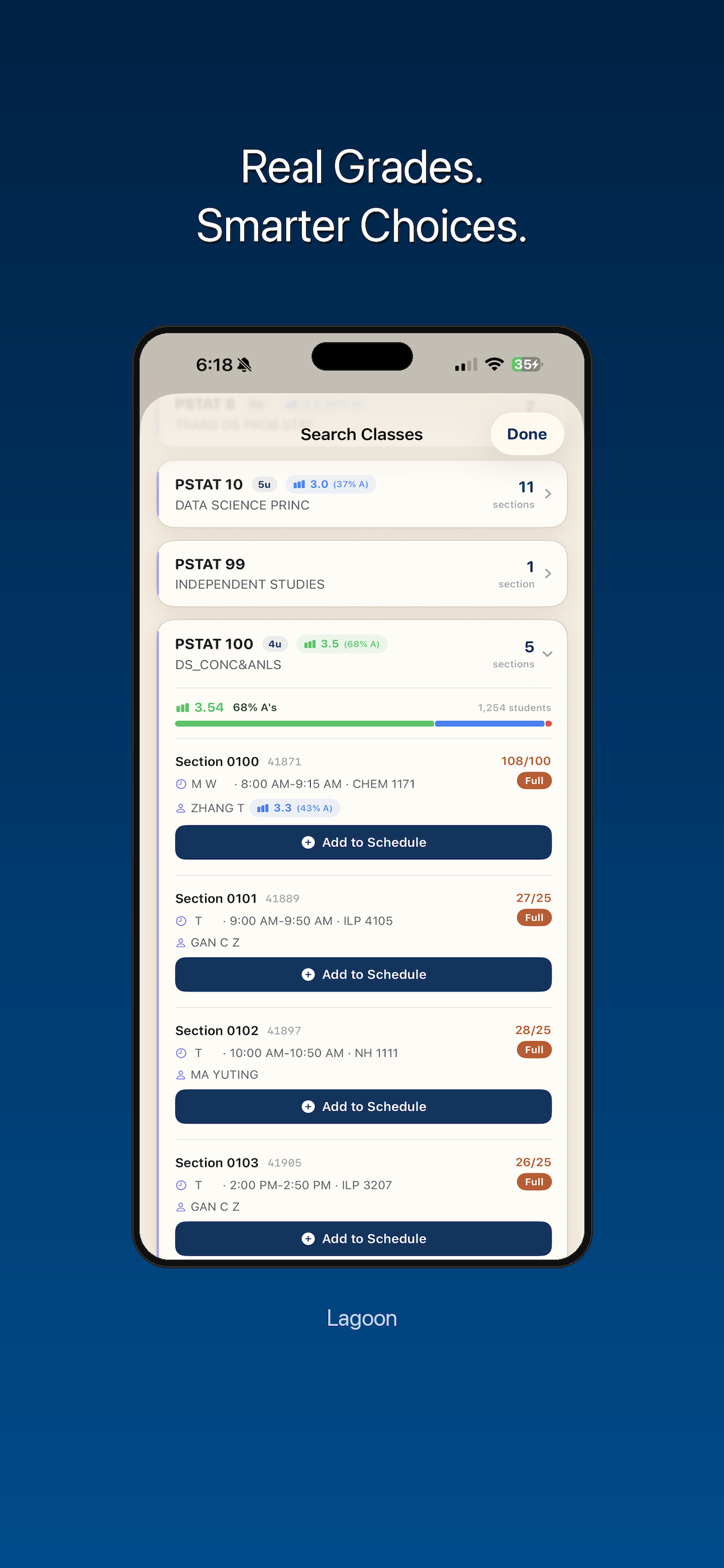 Lagoon course search screenshot