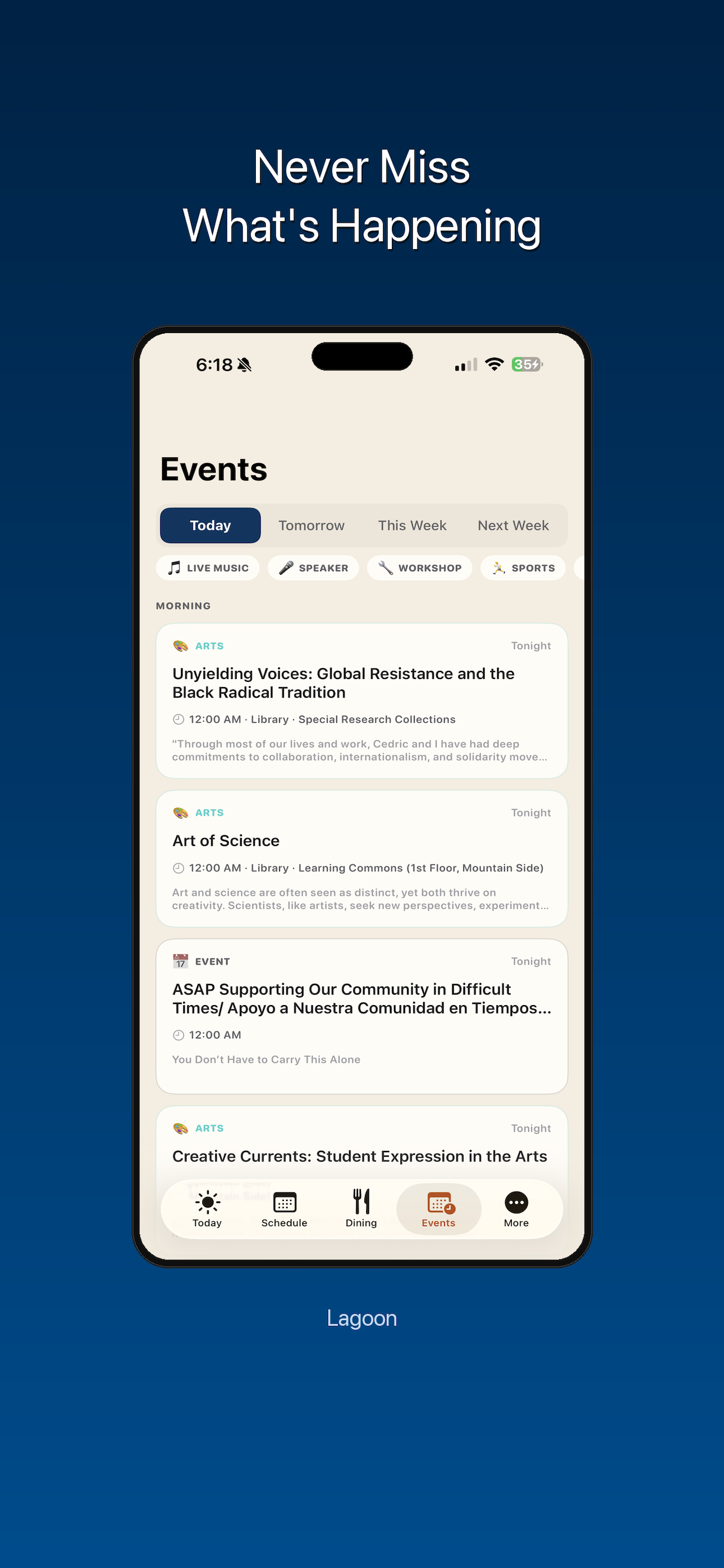 Lagoon events screen screenshot