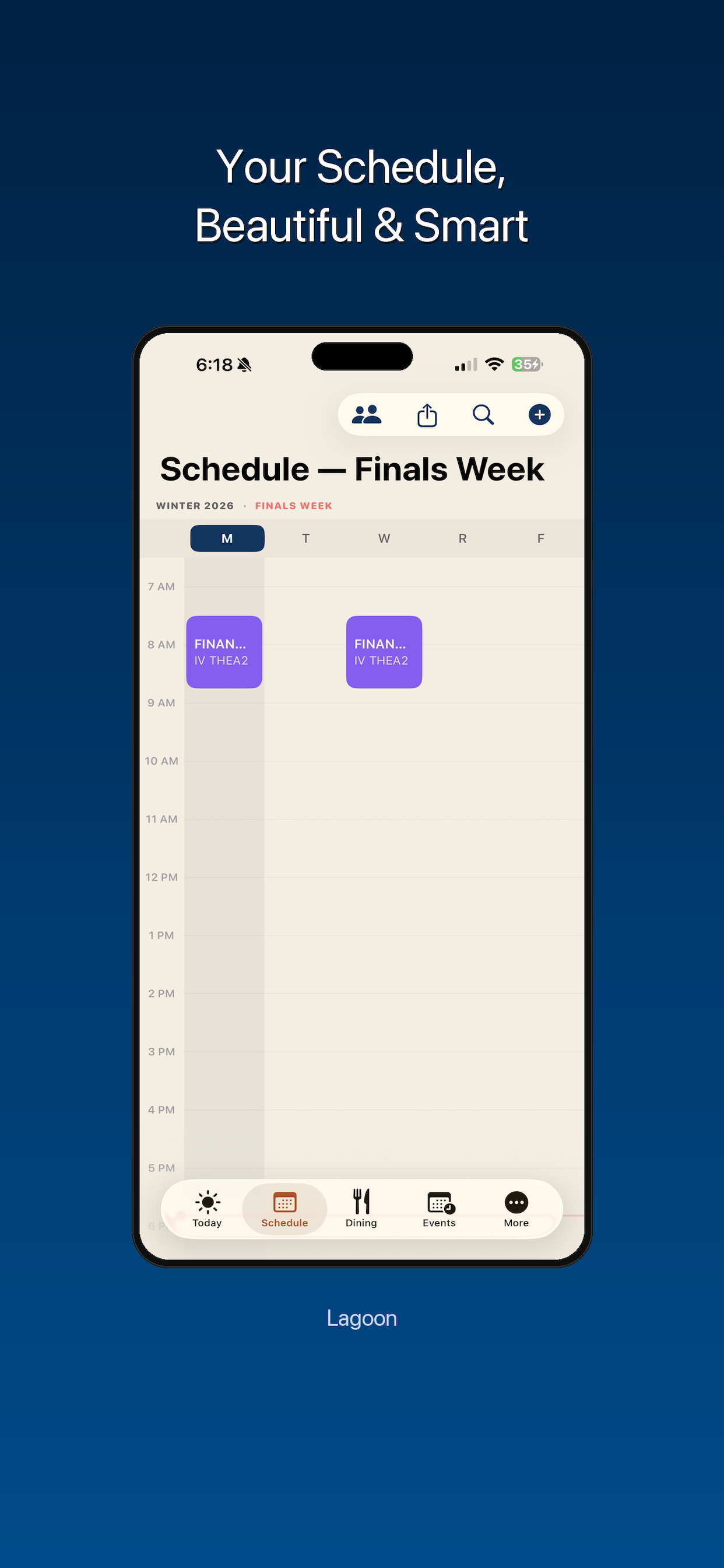 Lagoon schedule screen screenshot